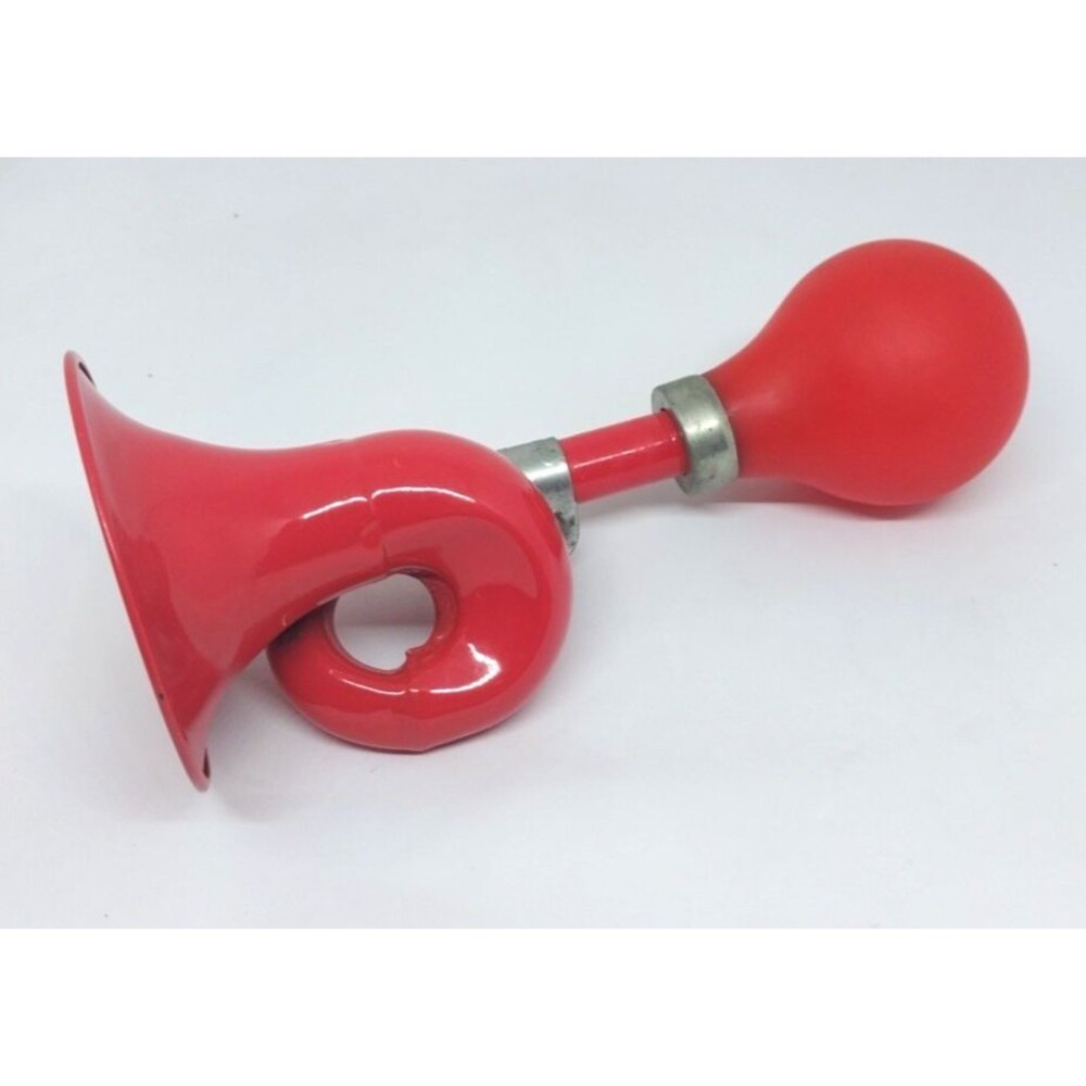 Vintage Bugle Style Metal Bicycle Horn W/Red Rubber Squeeze Bulb Works